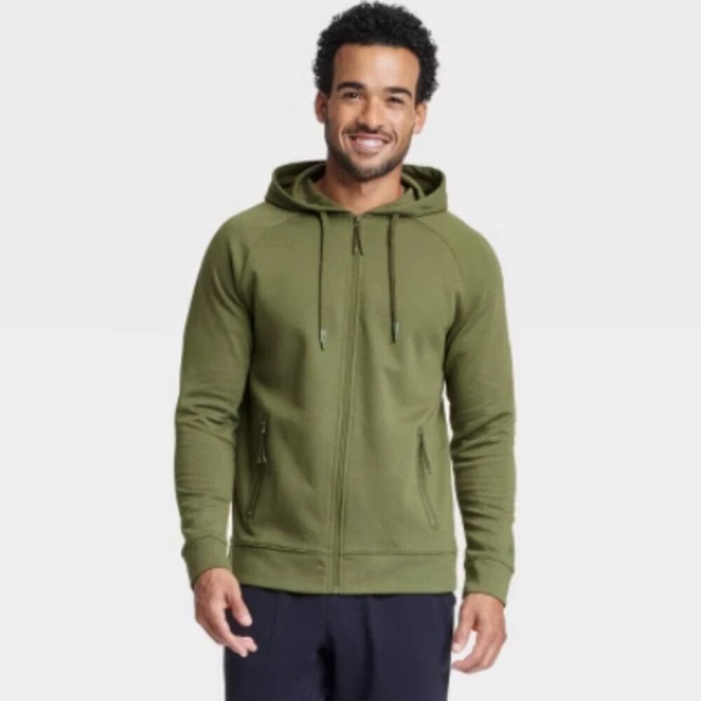 NWT All In Motion Men's S Green Ponte Full-Zip Hoodie Long Sleeve Zip Pockets
